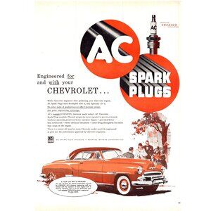 1951 AC Spark Plugs with Coralox Vintage Print Ad Chevy Delux Coupe Wall Art